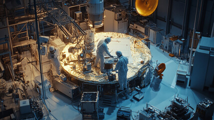 Satellite Assembly: Clean Room Engineers at Work