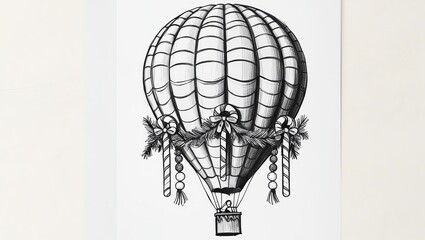 Fototapeta premium Vintage hot air balloon illustration with festive decorations.