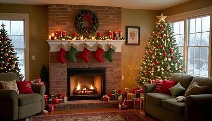 fireplace with christmas gifts