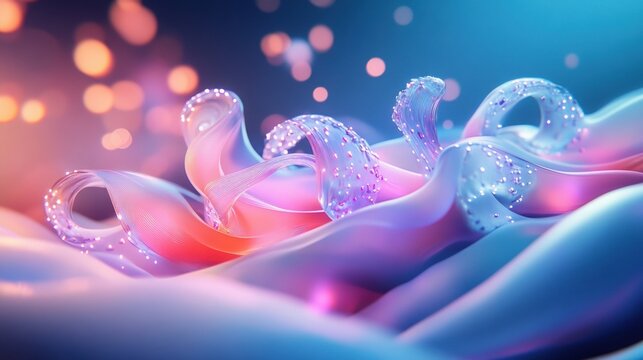 sea and waves biodiversity concept. Colorful, flowing, abstract, sea creatures with glowing elements evoke wonder