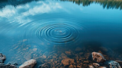 Fototapeta premium Clear blue lake water with concentric ripples. Perfect for tranquility, peace, or nature themes.