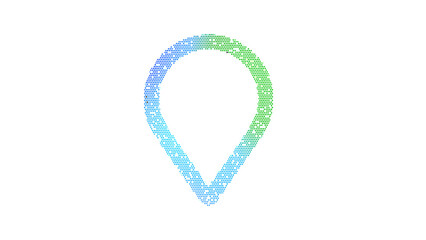 Icon map marker is made up of LED square shapes. There are bright diodes and there are black dead diodes