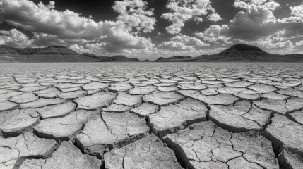 Cracked Earth Under a Cloudy Sky