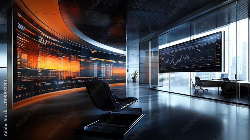 Aufkleber modern office space with digital displays showcasing data and analytics.