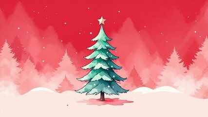 Obraz premium Christmas fir tree isolated on a red background with space for text