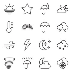 Weather forecast - thin line icons set. Vector, meteorological elements for web design