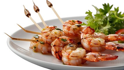 Grilled shrimp skewer on transparent background