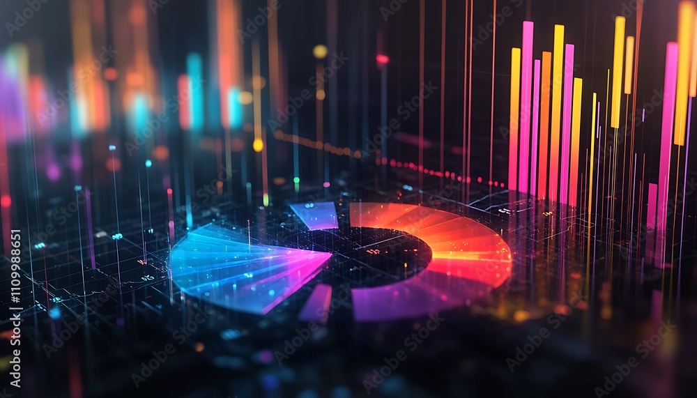 Poster A colorful data visualization with graphs and charts representing analytics and statistics.