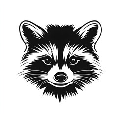 Black and white vector graphic of a raccoon head on a solid white background