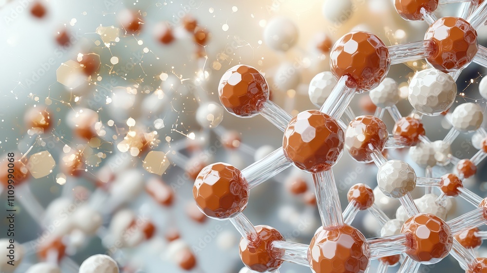 Poster abstract representation of molecular structure with vibrant colors and dynamic background effects