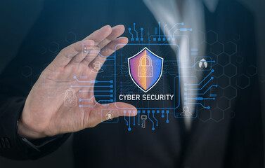 Cybersecurity and data protection with lock icon digital network security, encryption, information...