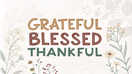 Obraz premium Colorful typography art expressing gratitude and thankfulness with floral elements.