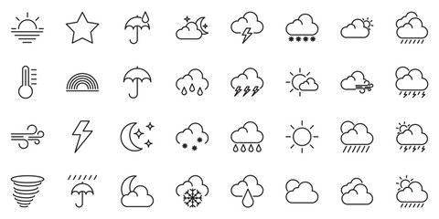 Weather forecast - thin line icons set. Vector, meteorological elements for web desig