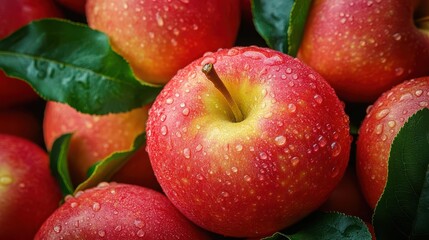 Apple image showing a close up view of a pile of fresh red apples