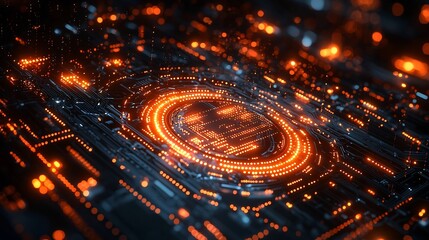 Futuristic Neon Frame of Glowing Digital Elements on Dark High Tech Interface Background