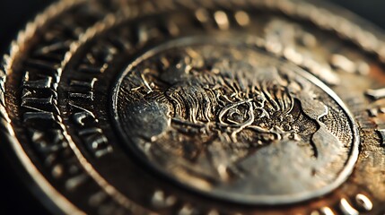 Close Up View Of An Ancient Ornate Coin