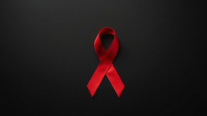 red ribbon design on a plain black background. For awareness