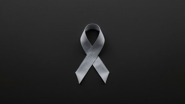 gray ribbon design on a plain black background. For awareness