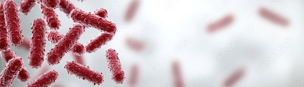 Poster microbial structures in red against a light background.