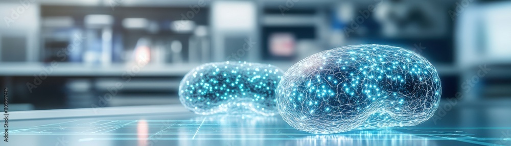 Aufkleber digital representation of microbes in a high-tech laboratory environment