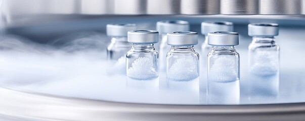 Vials in a fog of vapor, representing medical or scientific themes.