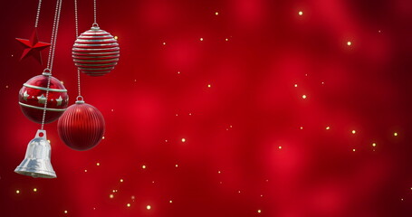 Image of baubles and spots of light falling on red background
