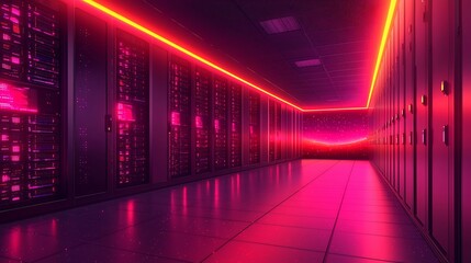 Glowing AI Powered Server Room Symbolizing Data and Communication Heartbeat of Global Industry