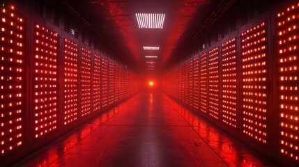 Glowing Tunnel of Futuristic AI Powered Data Server Room Symbolizing Global Tech Infrastructure
