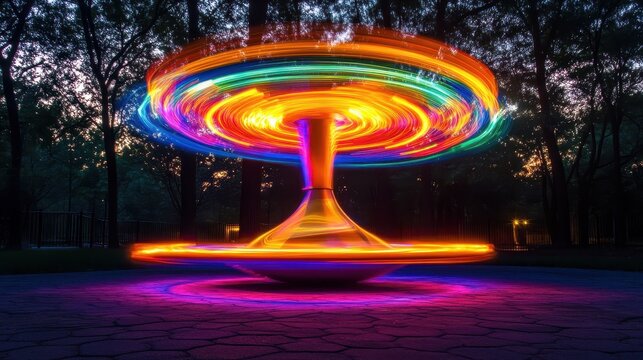 A spinning top with a rainbow light on top