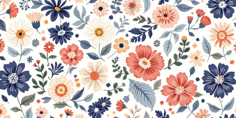 Charming Floral Print with Mixed Flowers and Soft Leaves, Delicate Floral Design Featuring Colorful Wild Blooms pattern