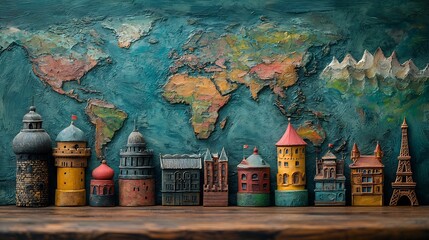 Global Classroom Blending Cultural Landmarks in Vibrant Educational Environment