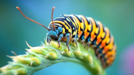 A large, colorful caterpillar is on a leaf