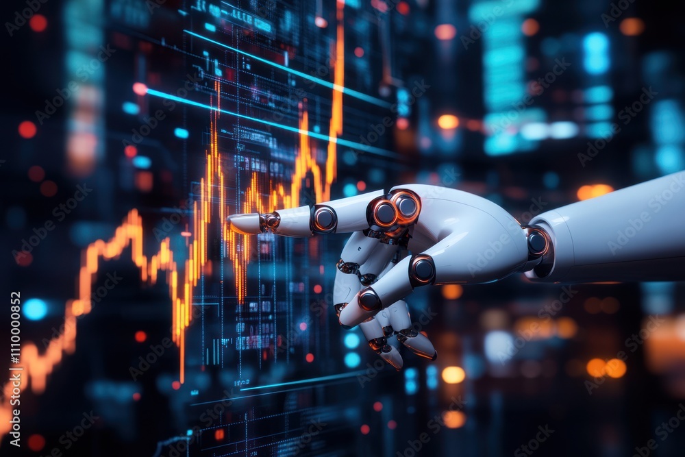 Aufkleber robotic hand interacting with data visualization
