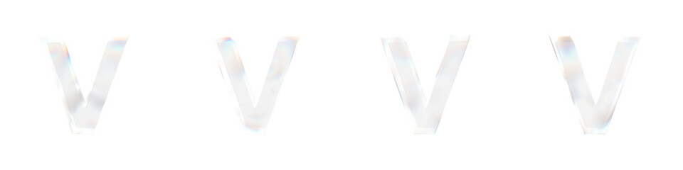 Set of 4 3d letter V with glass distortion effect isolated on a transparent background. 3d transparent elements for graphic design.	