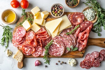 Delicious Italian salami and cheese platter, perfect for sharing. This image is ideal for food blogs, menus, and culinary websites.