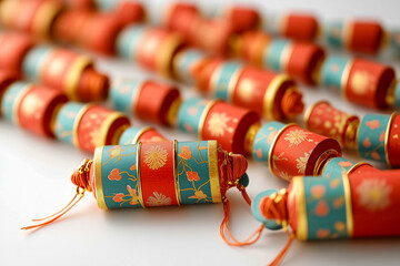 red firecracker with a thin gold string, placed on a matte black background