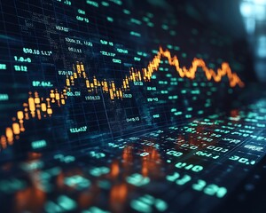Upward Trending Digital Market Graph with Dynamic Financial Growth Indicators