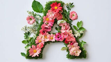 Floral Letter A Design With Pink Flowers And Greenery