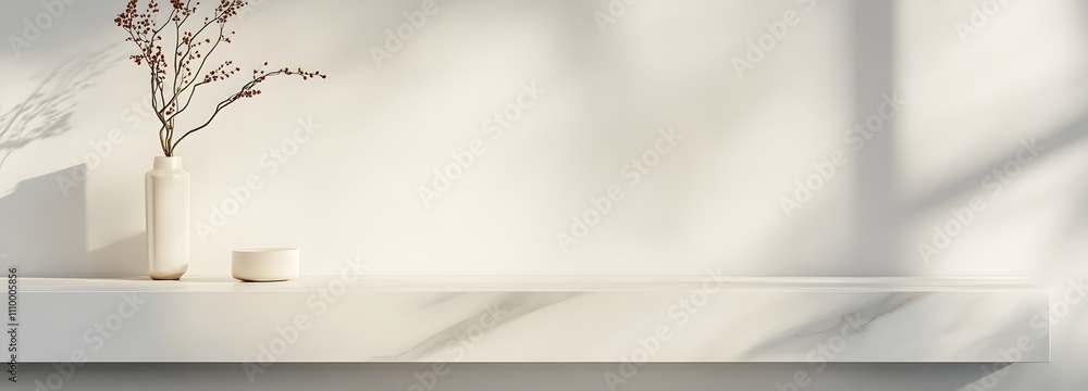 Poster sleek white podium with smooth, minimal design, set against a clean light grey background with ample
