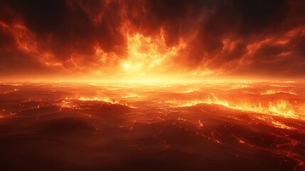 Fototapeta premium Fiery Inferno Sweeps Across Scorched Desert Landscape Sand Turning to Glass in Intense Heat