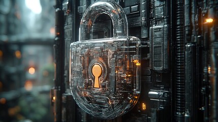 Transparent Padlock Icon in High Tech Interface Showcasing Secure System Mechanisms