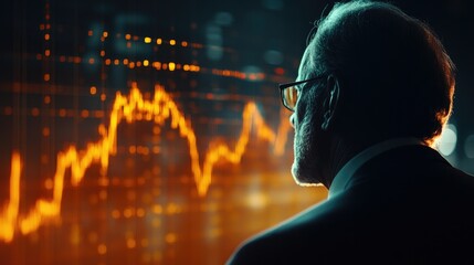 A graph showing a steady upward trend in investment returns, with a businessman looking on with satisfaction