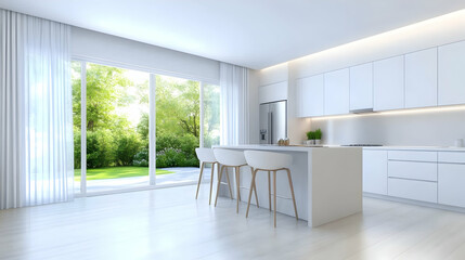 A modern house blueprint featuring interior design elements like a kitchen, living area, and contemporary furniture