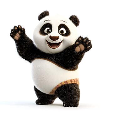 youthful giant panda, Playful Panda Character on White Background