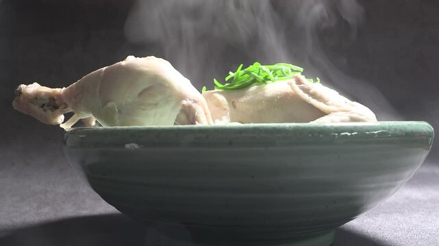 Samgyetang as a nutritious dish. Korean chicken soup with garlic. 
