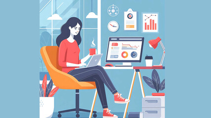 Fototapeta premium Professional Woman Working on a Laptop in a Modern Office