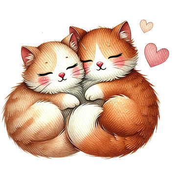 recommend clip art: Two cute cats cuddling together, embodying warmth and love. Valentine animal cartoon character.