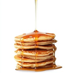 A stack of fluffy pancakes with a drizzle of maple syrup, isolated white background, pop art style