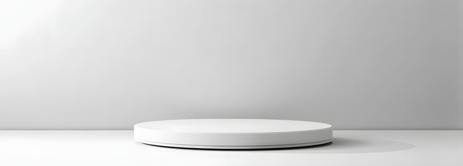 Elegant white podium with sharp edges and a matte surface, set against a soft gradient background with ample space around it for a product.