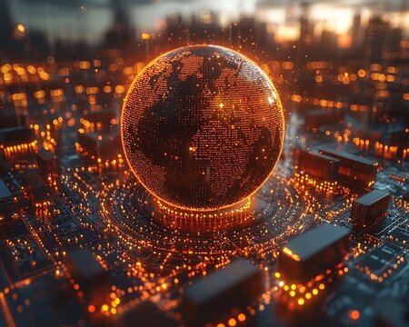 Glowing Digital Globe Symbolizing Interconnected Global Logistics and Supply Chain - Powered by Adobe